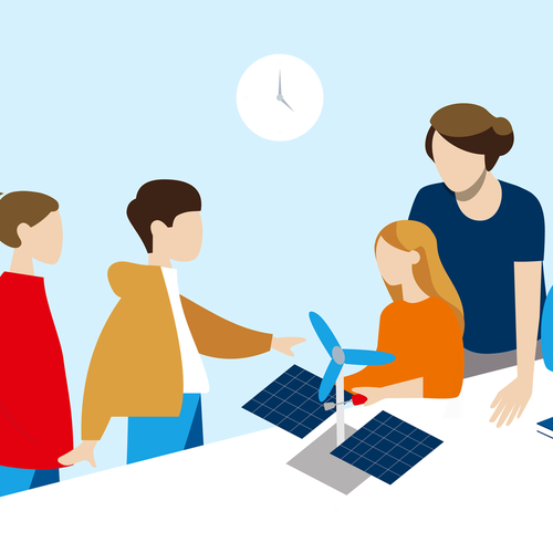 Illustration - Gruppe von Kindern und Jugendlichen in freundlichen Farben